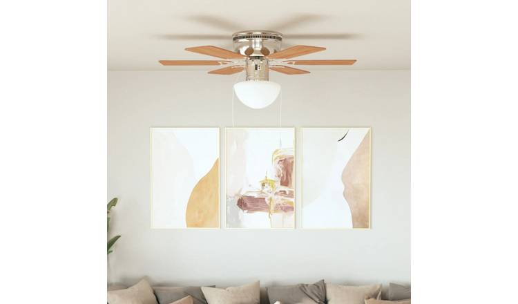 Walplus 82 cm Steel Ornate Ceiling Fan with Light - Light Brown