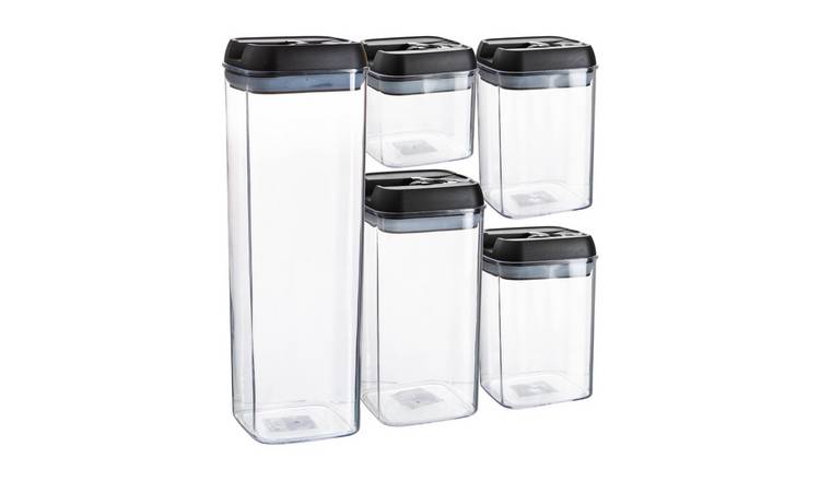 Argon Tableware 5 Piece Flip Lock Plastic Containers Set - Black - 30.5 x 10cm