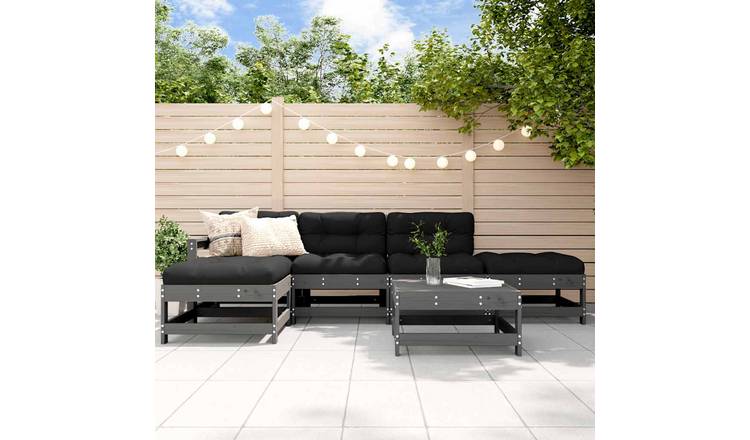 Walplus 6 Piece Wood With Cushions Garden Lounge Set - Grey - 62 x 62 x 32 cm