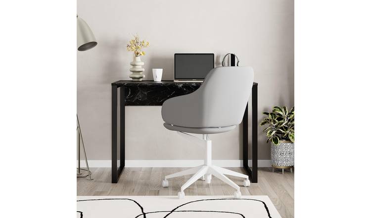 Decortie Inna Particleboard Top Metal Frame Desk - Matte Black Marble Effect