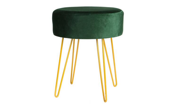Harbour Housewares Round Velvet Footstool - 35 x 40cm - Green