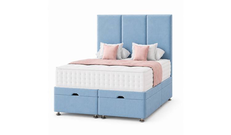 Comfy Deluxe 5ft King size End-lift Ottoman Plush Storage Bed Set - Sky Blue