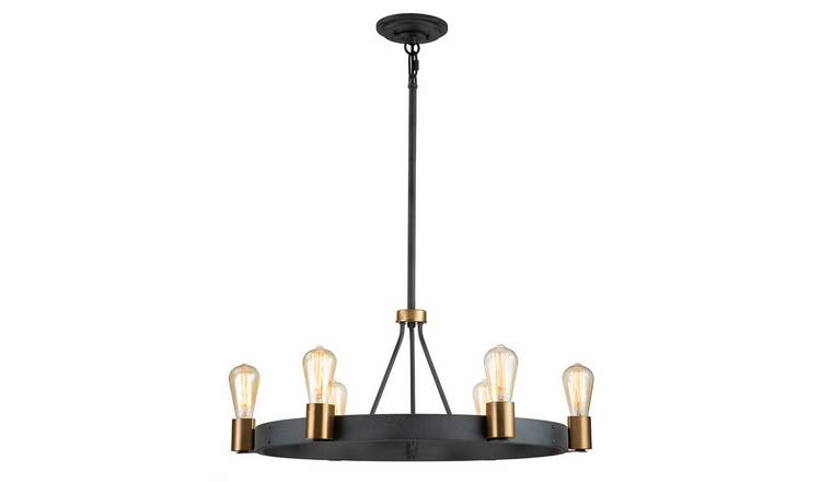 Elstead Hinkley 6 Arm Pendant Light - Aged Zinc & Heritage Brass