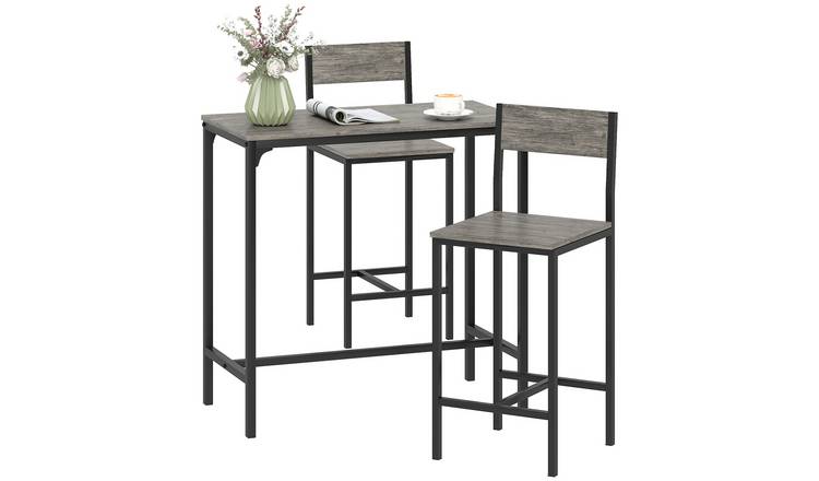 HOMCOM 3 Piece Metal Industrial Bar Table and Stools Set - Charcoal Grey