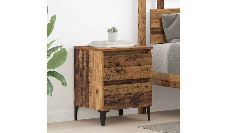 Walplus 2 Drawer Engineered Wood Bedside Table - Dark Wood - 40 x 35 x 50 cm