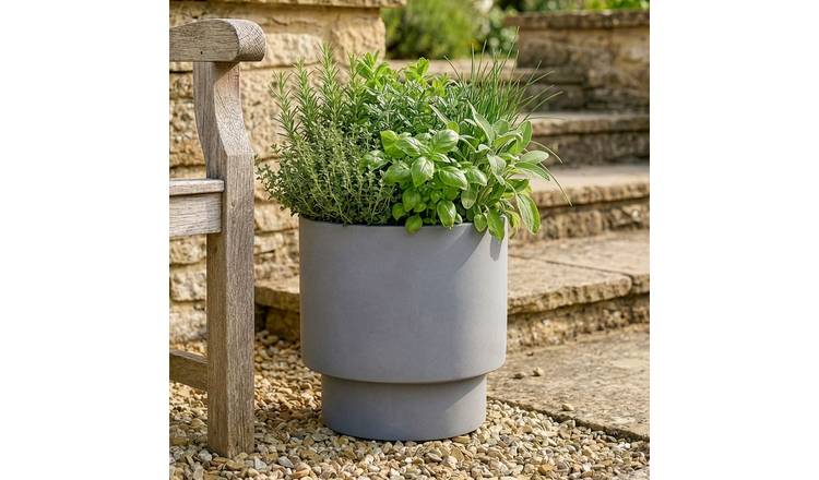 Dibor Medium Fibre Clay Outdoor Garden Planter – Light Grey