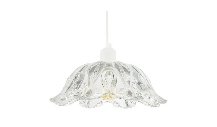 Happy Homewares Scallop Rimmed Moulded Clear Glass Pendant Shade - 26cm