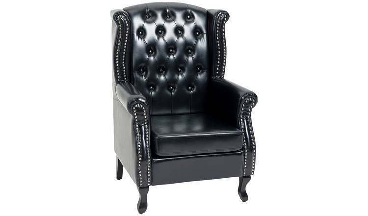 HOMCOM PU Leather Button Tufted Armchair for Living Room - Black