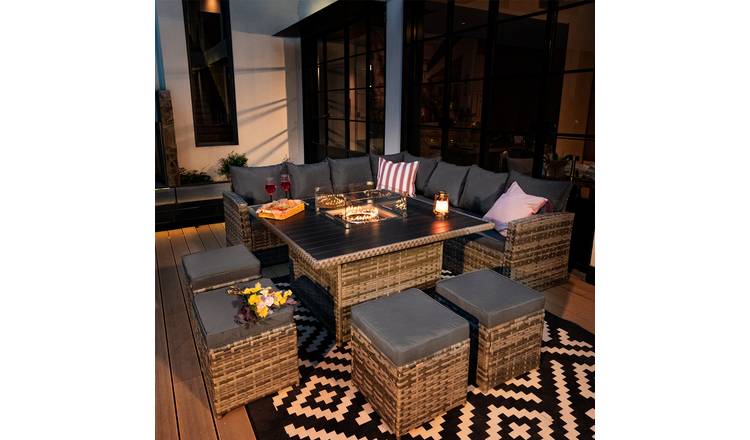 Furniture Maxi Rosen Rattan Effect Fire Pit Sofa Set With Furniture Cover - Grey