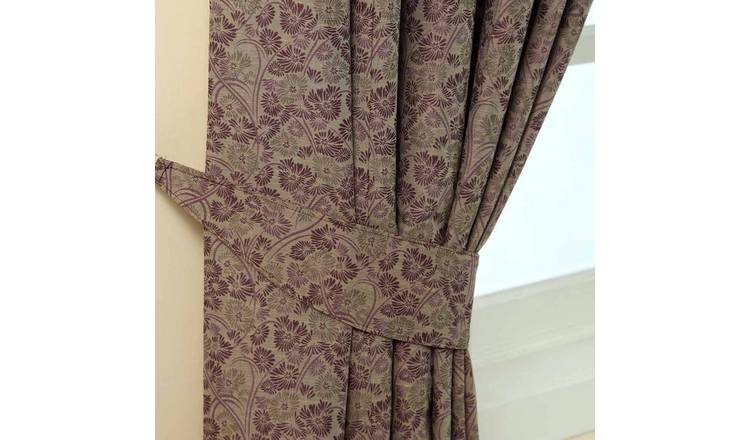 Homescapes Pack of 2 Vintage Floral Jacquard Curtain Tie Backs – Purple