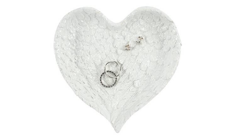 Something Different Angel Wings with Heart Glitter Trinket Dish - White