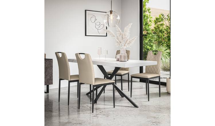 Furniture Online Donni Monza Marble Effect Dining Table & 4 Beige Chairs