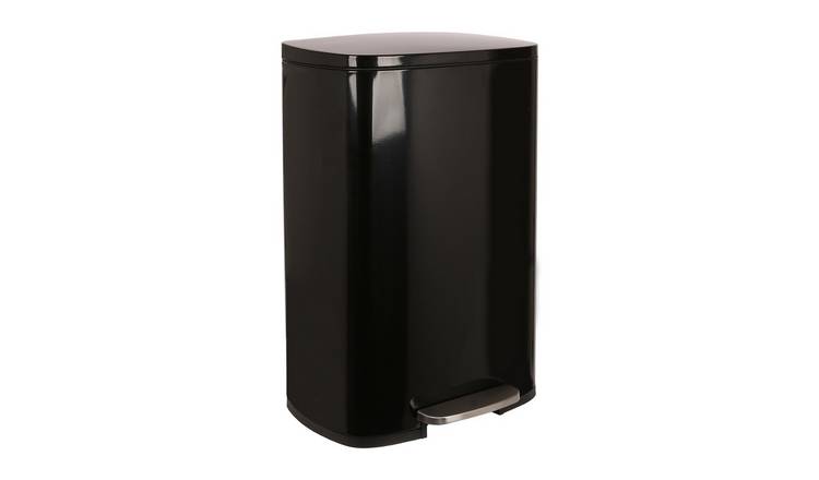 Harbour Housewares Square Stainless Steel Kitchen Pedal Bin - 50L - Black