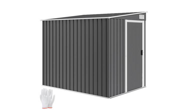 Outsunny Galvanised Metal Lean to Garden Shed – Dark Grey