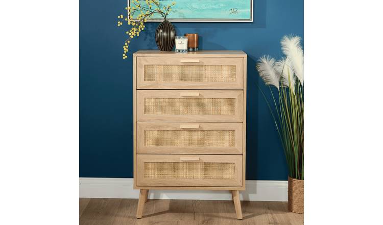 Home Source Astbury Rattan Chest of 4 Drawers - Natural