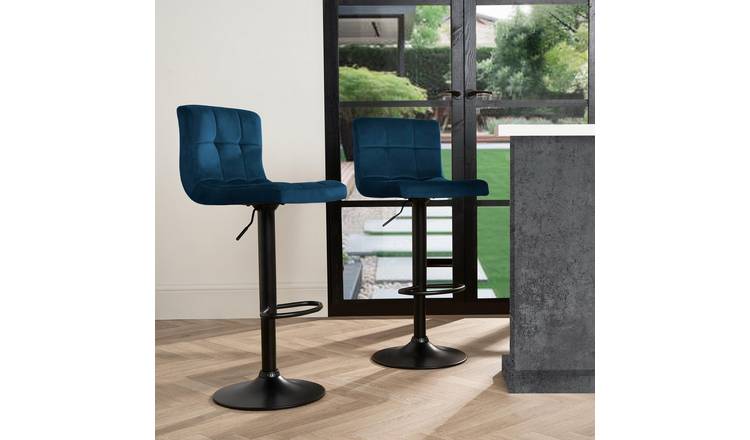 OHS Set of 2 Adjustable Velvet Bar Stools - Navy