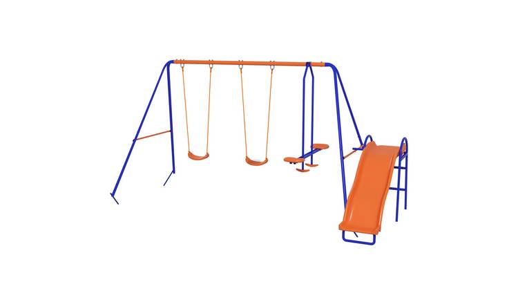 Outsunny 4 in 1 Metal Kids Swing Set with 2 Seats - Multi Coloured