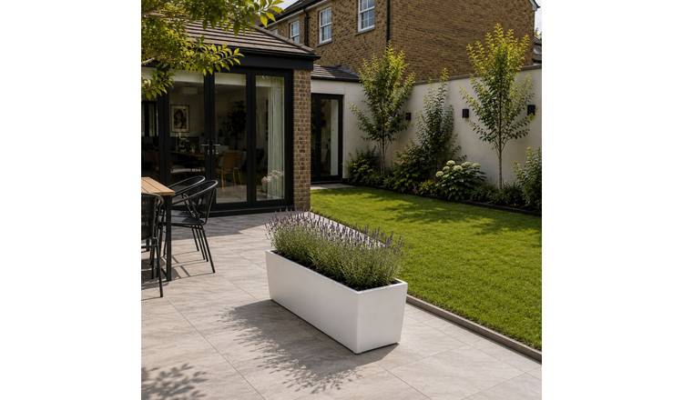 Fargro Home and Garden 55L Polystone Rectangular Trough Planter - Stone White