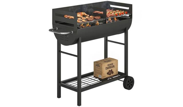 Outsunny Metal Adjustable Portable Garden BBQ Grill for Garden Camping - Black