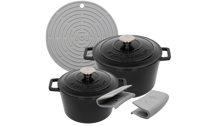 Argon Tableware 2 Piece Cast Iron Casserole Dish Set - Matt Black