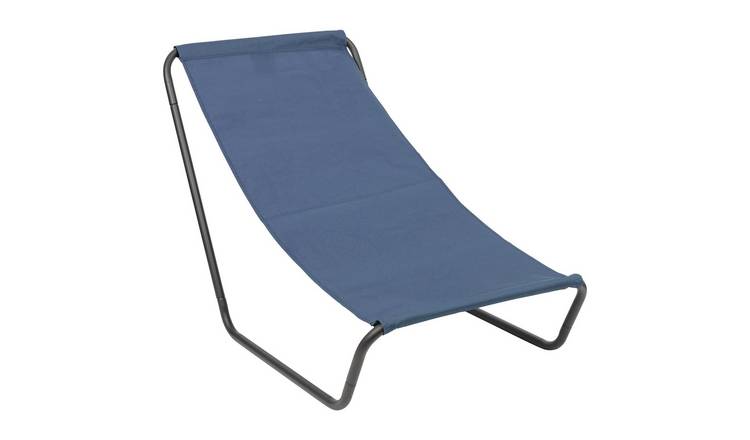 Harbour Housewares Folding Beach Lounger - Matt Black/Navy