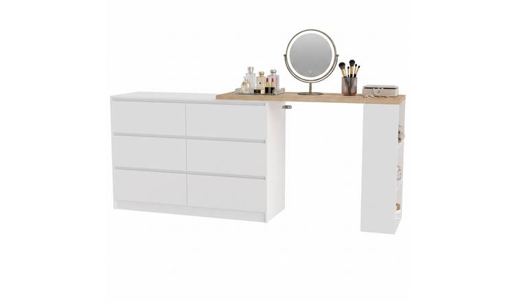 HOMCOM Dressing Table with 6 Drawers and 3-Tier Shelf - White