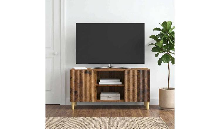 Walplus 2 Door Wood TV Cabinet 1 Shelf - Old Wood - 102 x 34.5 x 50 cm