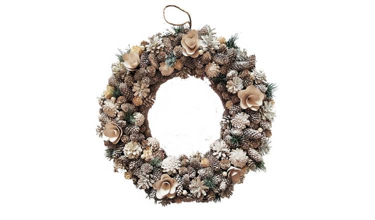 Neo 50cm Frosted Pine Cone Decorative Wreath