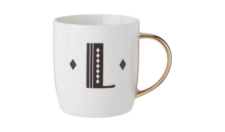 Orsina Diamond Deco L Monogram Mug – White