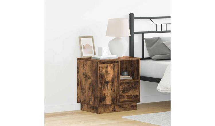 Walplus 1 Drawer Bedside Cabinet - Smoked Oak - 50 x 34.5 x 50 cm