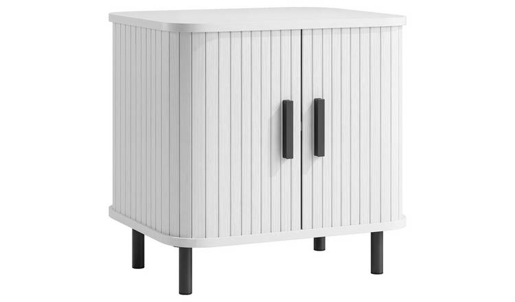 HOMCOM Nordic Bedside Table with Sliding Door and Metal Leg - White Wood Effect