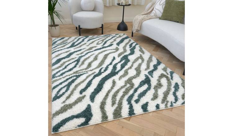 The Rugs Green Moodi Abstract Shaggy Rug - 80 x 150cm
