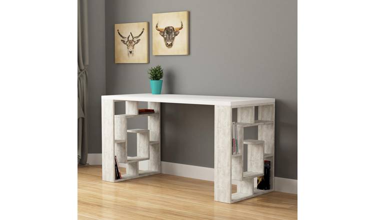 Decortie Labirent Wood Effect Particleboard Desk - White & Ancient White