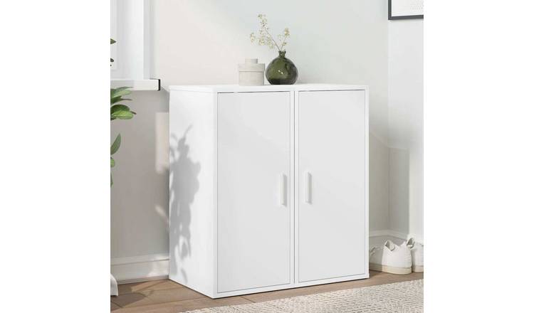 Walplus Pack of 2 Engineered Wood Shoe Cabinet - White - 32 x 35 x 70 cm
