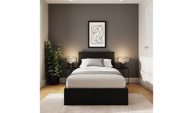 GFW End Lift Single Faux Leather Ottoman Bed - Black