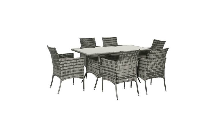 Outsunny 7 Piece 6 Seater Rattan Furniture Set with Cushions - Grey