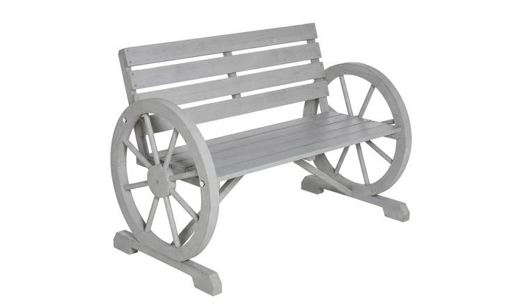 Outsunny 2 Seater Fir Wood Wagon Wheel Garden Bench - Carbon Grey