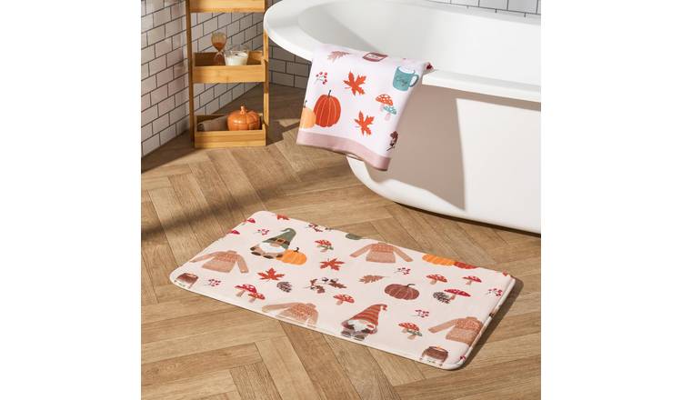 OHS Autumnal Gonk Printed Foam Bath Mat - 45 x 75cm - Natural