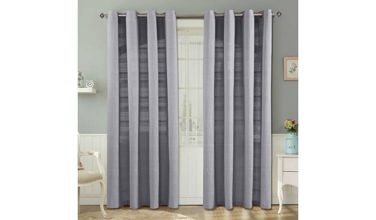 Homescapes Silver Grey Cotton Rajput Ribbed Curtains - 167cm x 228cm