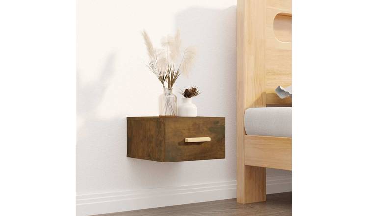 Walplus Wall Mounted Bedside Cabinet - Dark Oak - 35 x 35 x 20 cm