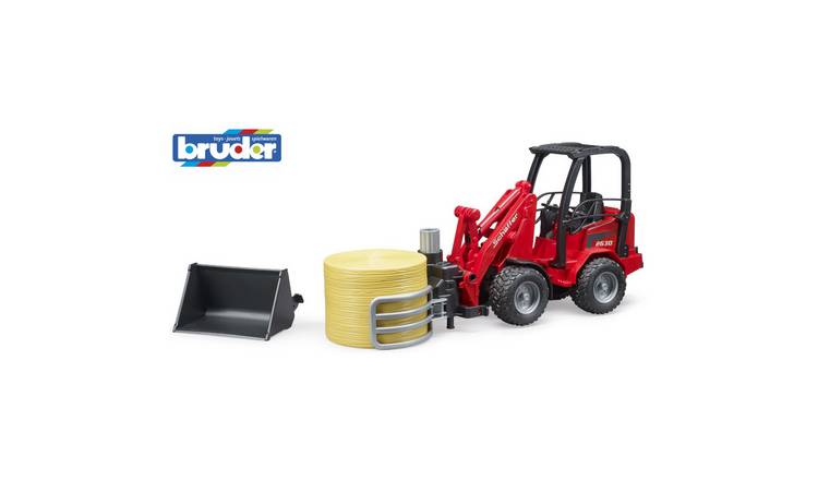 Bruder 1:16 Schäffer Compact Loader 2630 with Gripper and Round Bale - Red