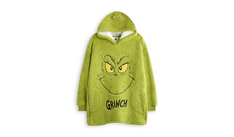 The Grinch Embroided Face Kids Unisex Blanket Hoodie - Green