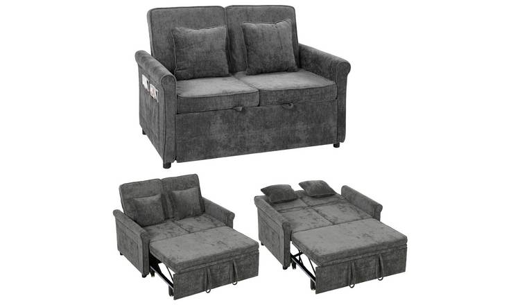 HOMCOM 2 Seater 3-in-1 Convertible Pull Out Double Sleeper Sofa - Grey