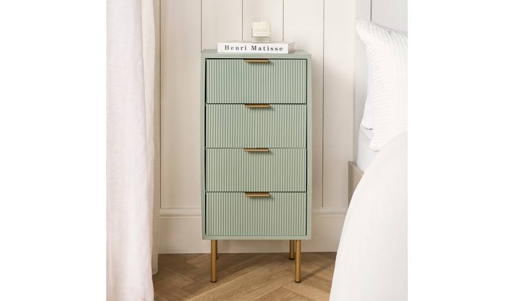 OHS Ribbed Engineered Wood 4 Drawer Unit - Sage Green