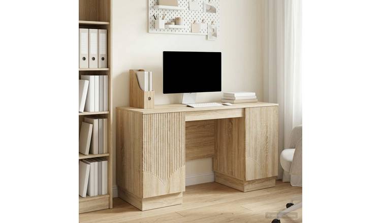 Walplus Shelf Engineered Wood Office Desk - Light Oak - 142.5 x 50 x 75 cm