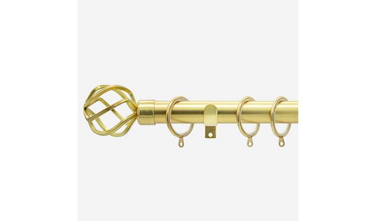 New Edge Blinds Brushed Gold 28mm Cage Fixed Metal Curtain Pole - 190cm