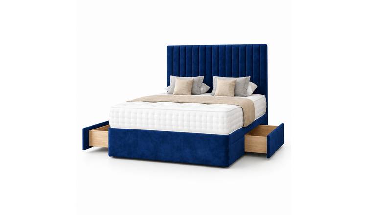 Comfy Deluxe 5ft King Size    2 Drawer Suede  Divan Bed Set -  Blue