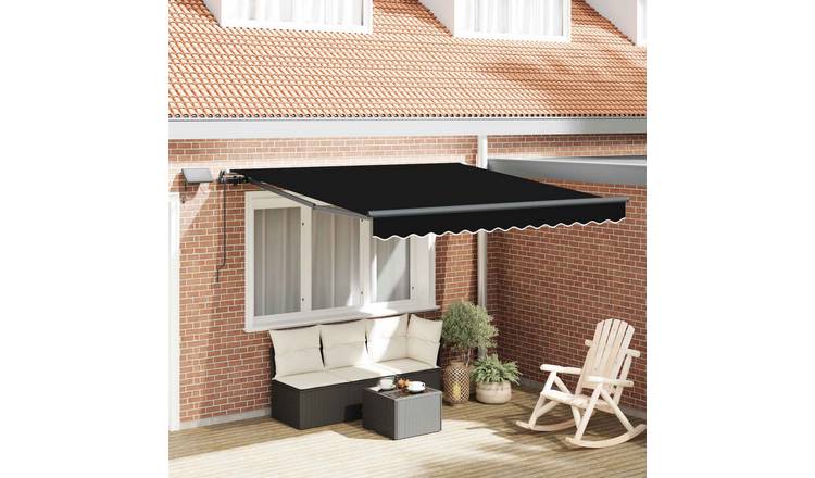 Walplus Polyester Retractable Awning - Black - 350 x 250 cm - Easy to Install