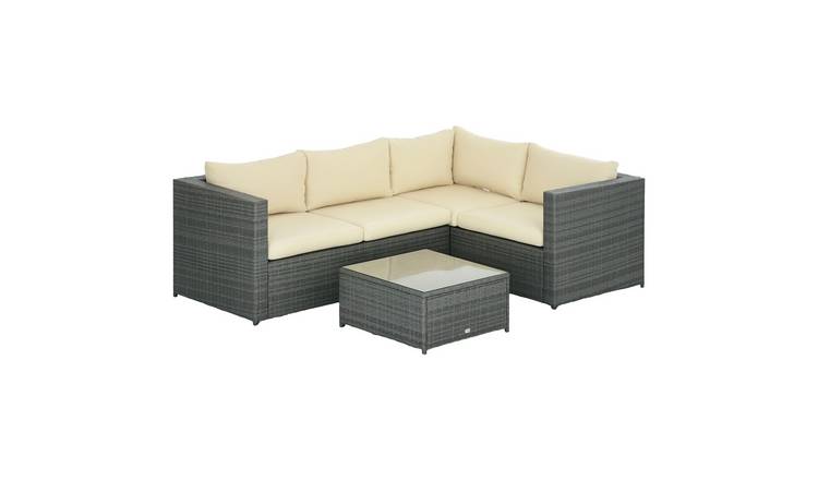 Outsunny 3 Piece 4 Seater PE Rattan Corner Furniture Set - Beige