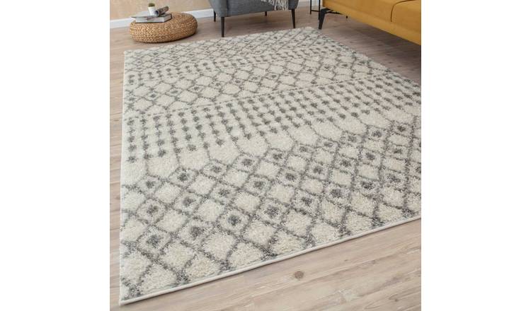 The Rugs Cream and Grey Moroccan Shaggy Tribal Rug - 180 x 270cm